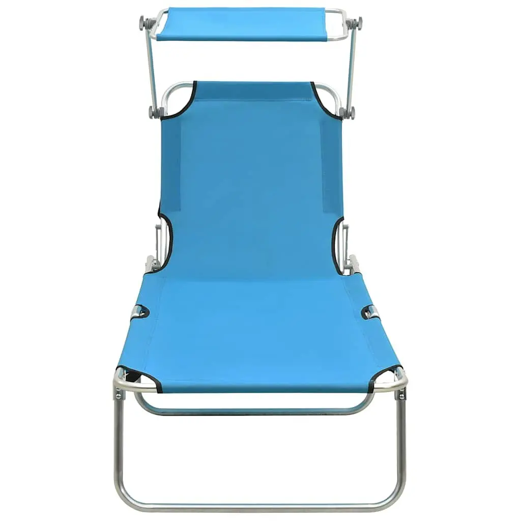 Adjustable Folding Sun Lounger with Canopy Steel Frame Outdoor Turquoise