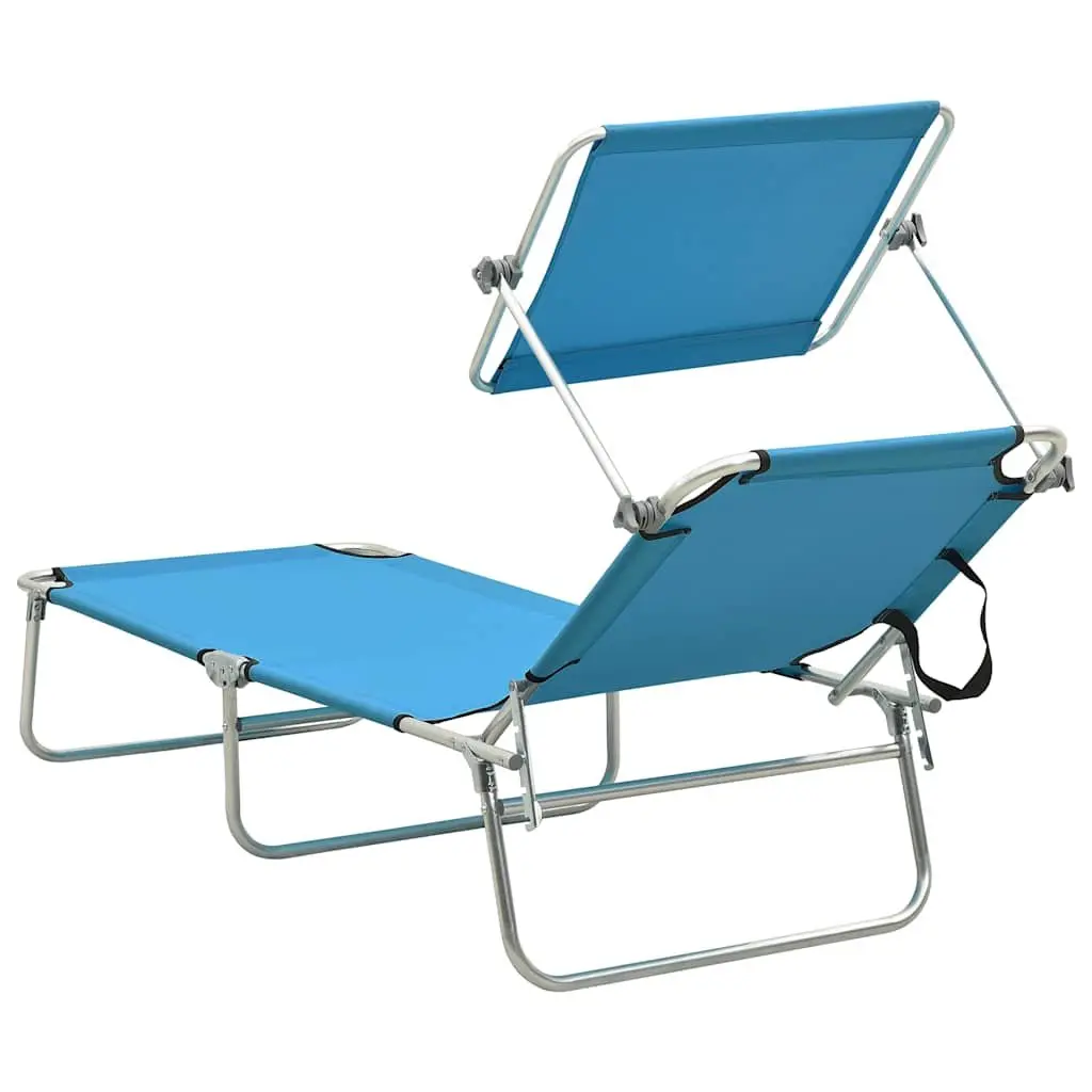 Adjustable Folding Sun Lounger with Canopy Steel Frame Outdoor Turquoise