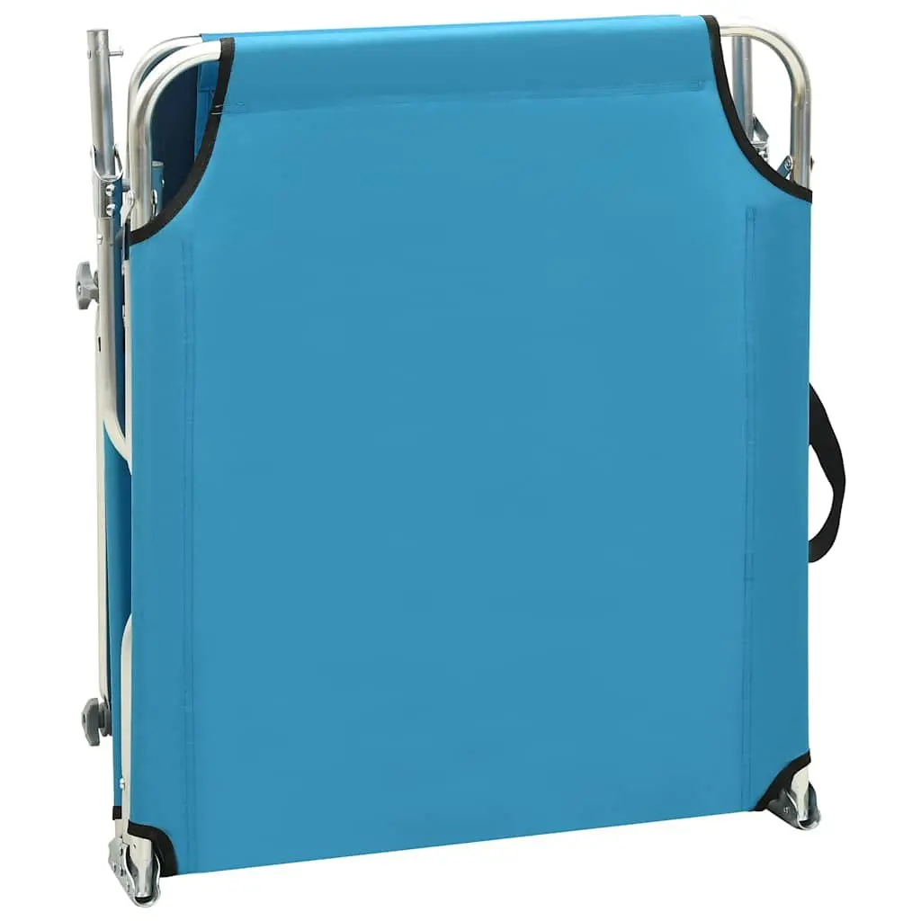 Adjustable Folding Sun Lounger with Canopy Steel Frame Outdoor Turquoise