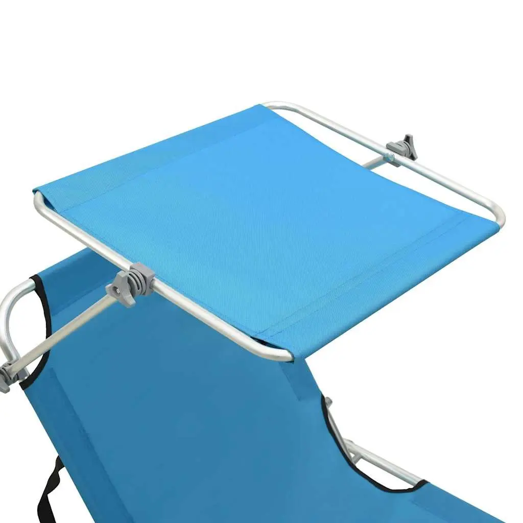 Adjustable Folding Sun Lounger with Canopy Steel Frame Outdoor Turquoise