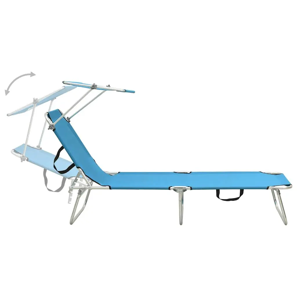 Adjustable Folding Sun Lounger with Canopy Steel Frame Outdoor Turquoise
