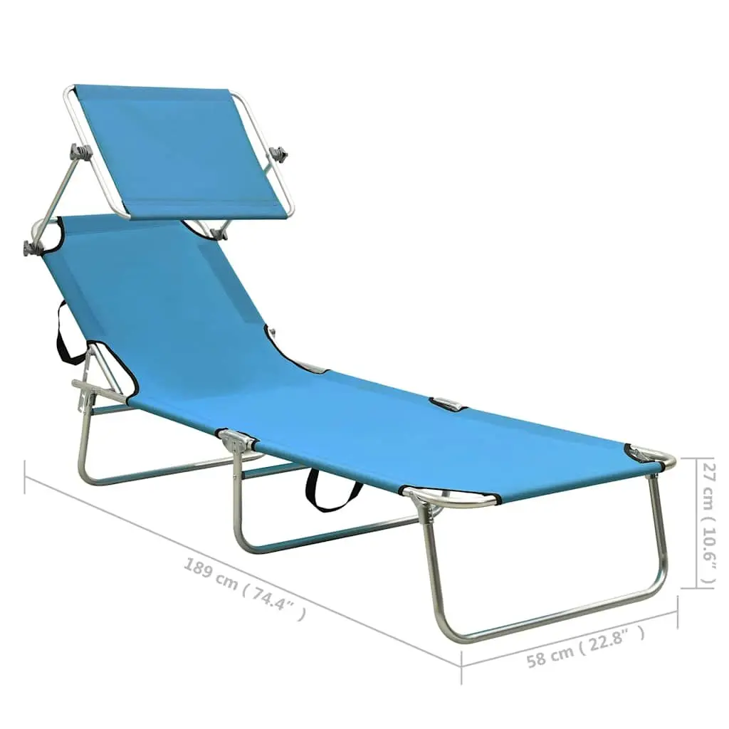 Adjustable Folding Sun Lounger with Canopy Steel Frame Outdoor Turquoise