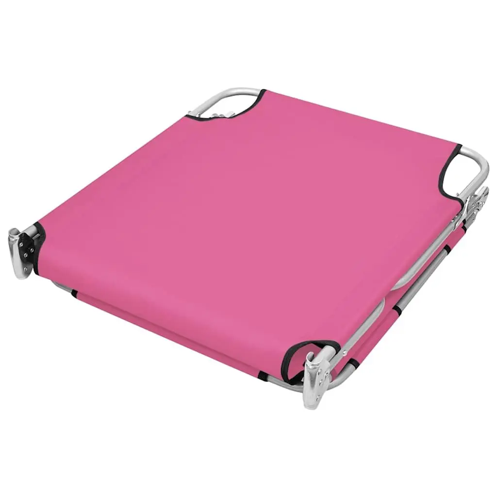 Sun Lounger Adjustable Backrest Folding Daybed with Head Cushion Pink