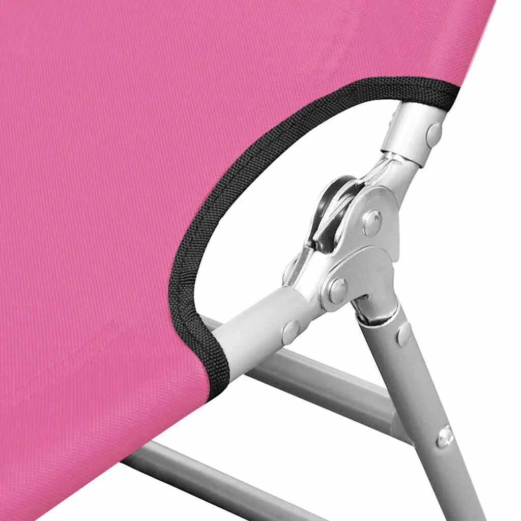 Sun Lounger Adjustable Backrest Folding Daybed with Head Cushion Pink