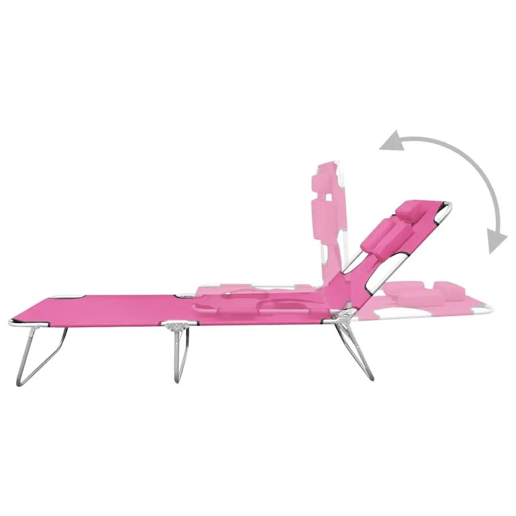 Sun Lounger Adjustable Backrest Folding Daybed with Head Cushion Pink