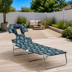 Sun Lounger Folding Daybed Adjustable Backrest Head Cushion Garden Beach