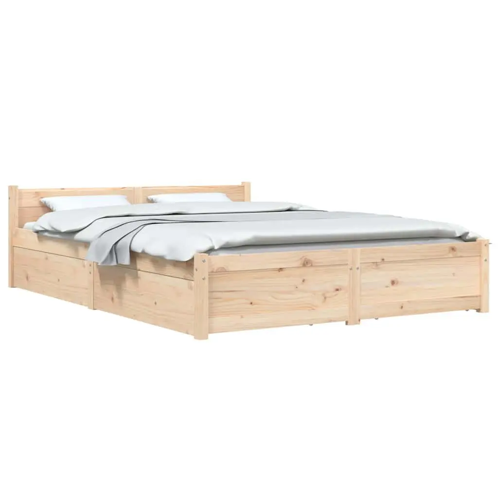 Brown Wooden Bed Frame 135x190cm with Storage Drawers for Bedroom Furniture