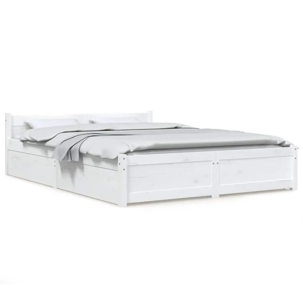 Wooden Bed Frame 150x200cm White with Storage Drawers and Classic Headboard