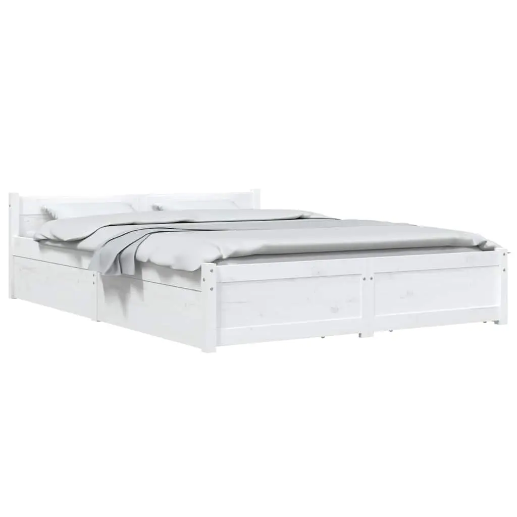 Wooden Bed Frame 150x200cm White with Storage Drawers and Classic Headboard