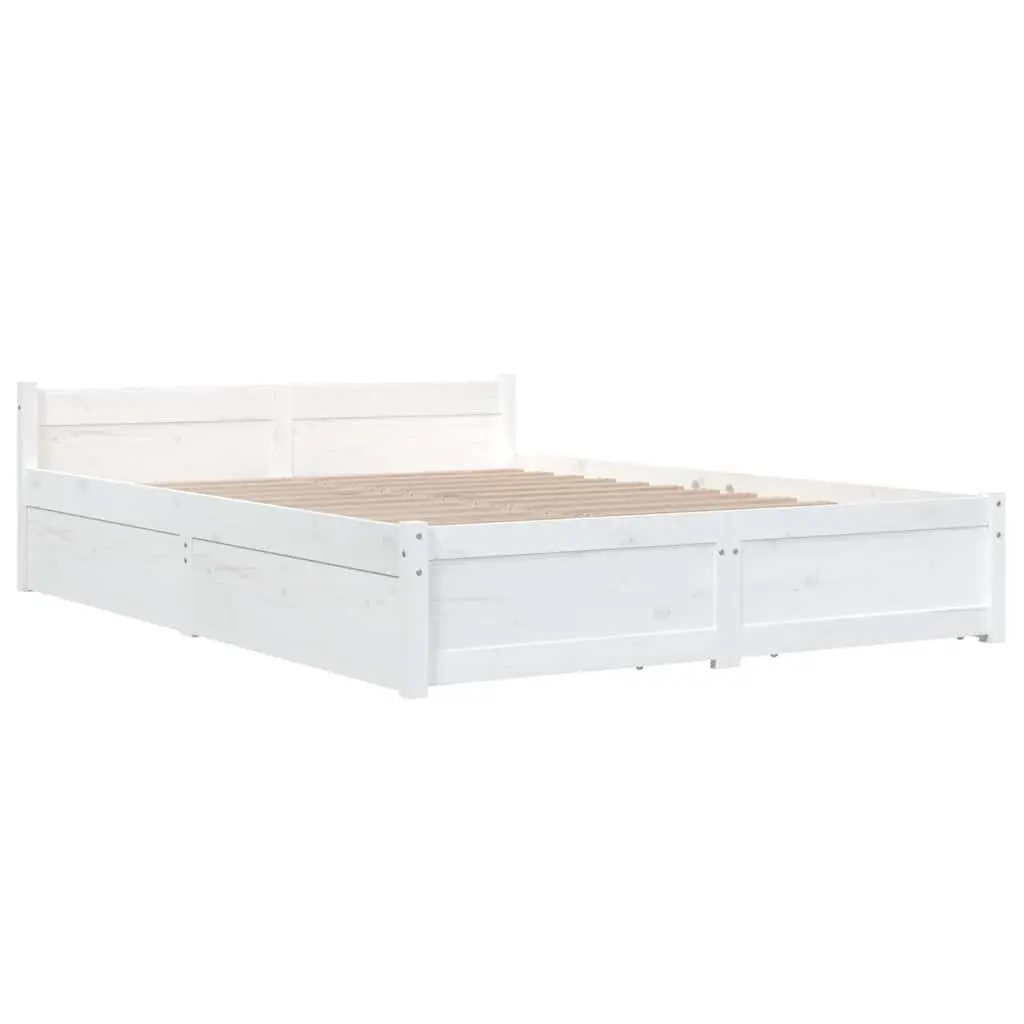 Wooden Bed Frame 150x200cm White with Storage Drawers and Classic Headboard