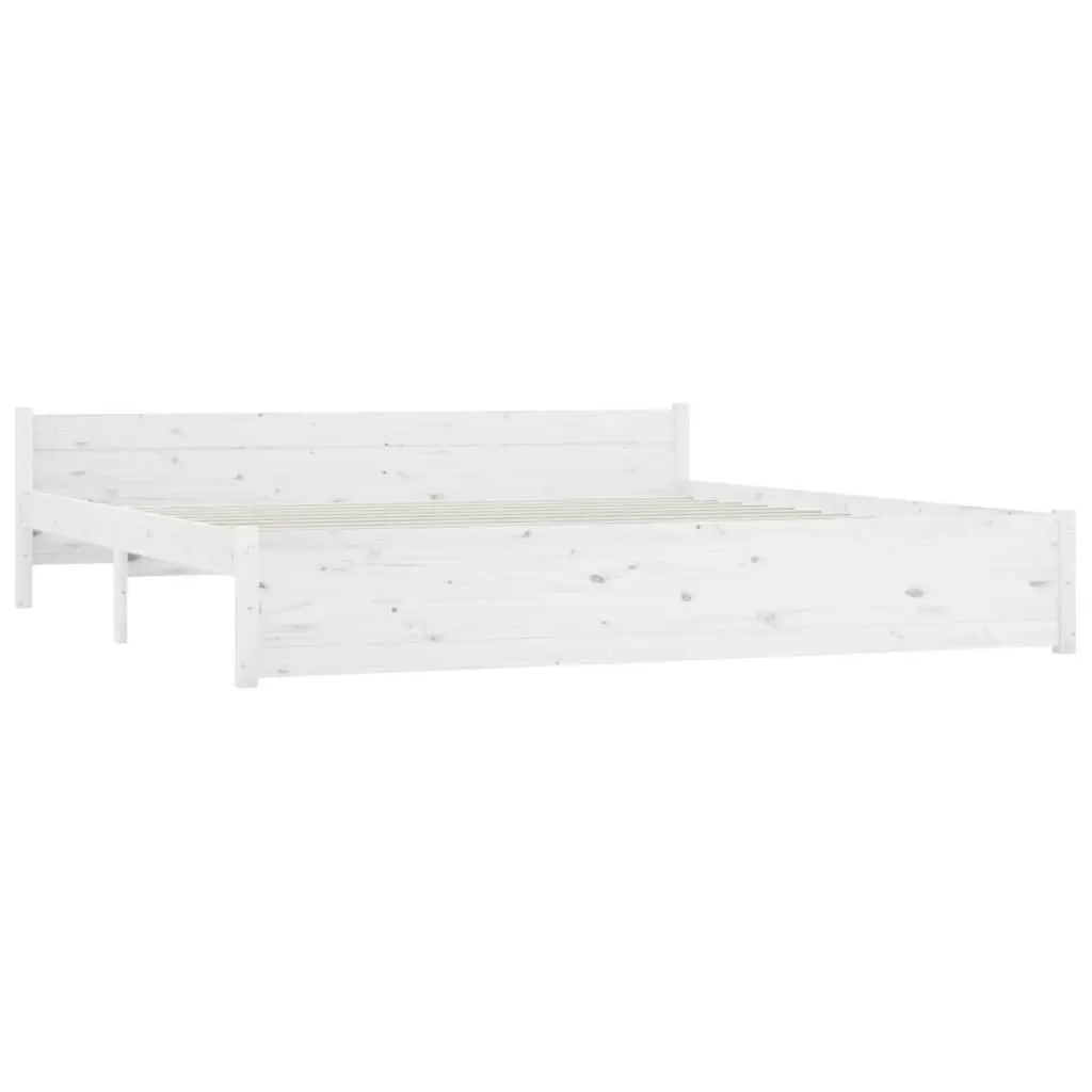 King Bed Frame with Storage Drawers Wooden Slats White 183x203 cm