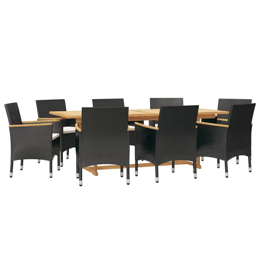 Acacia Wood Outdoor Dining Set 9 Piece Chairs Table Cushions Black