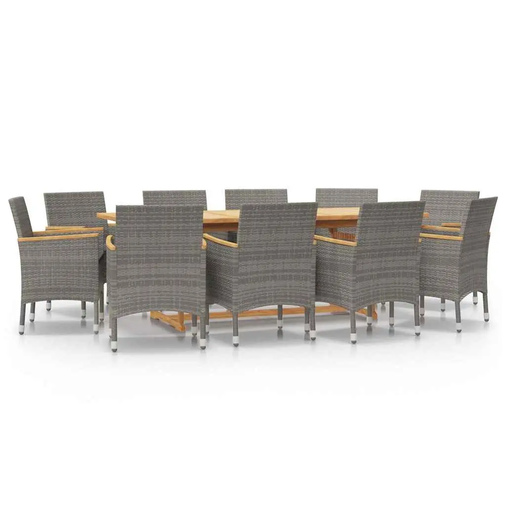 Outdoor Furniture Dining Set 11 Piece Acacia Wood Grey Cushions Patio Table with Ergonomic Chairs