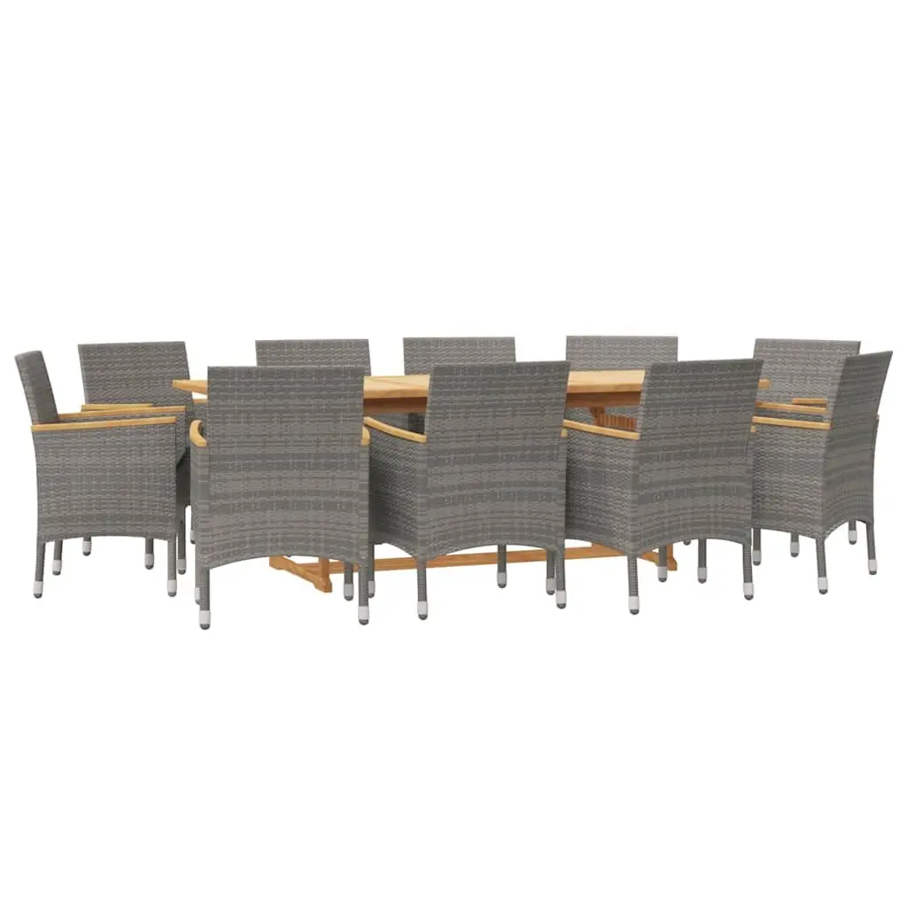 Outdoor Furniture Dining Set 11 Piece Acacia Wood Grey Cushions Patio Table with Ergonomic Chairs