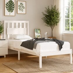 Wooden Bed Frame White Solid Pine 90x190 cm Bedroom Furniture Headboard