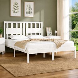 Your White Solid Wood Bed Frame 135x190 cm Awaits