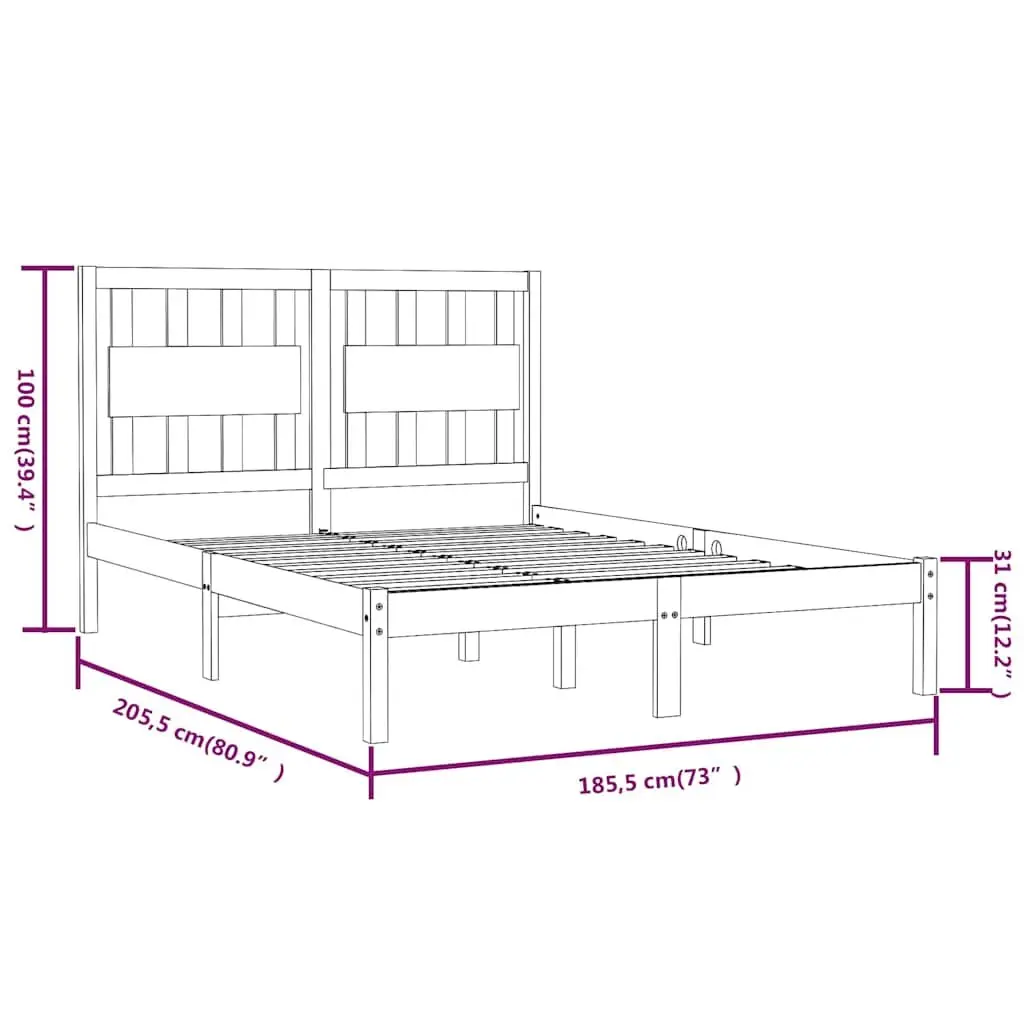 King Bed Frame Solid Pine Wood White 183x203 cm