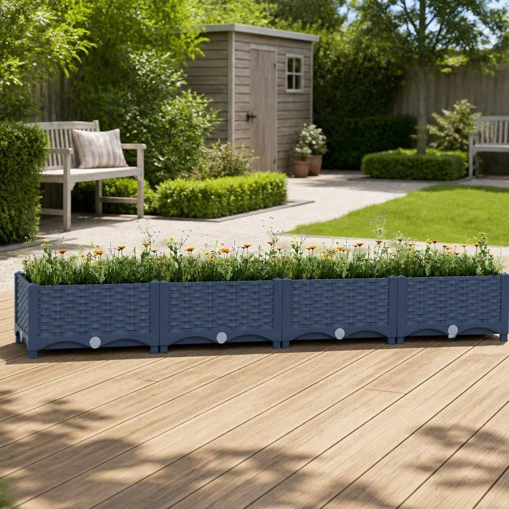 Raised Garden Bed Planter Box Sturdy Polypropylene Grey 160 x 40 x 23 cm