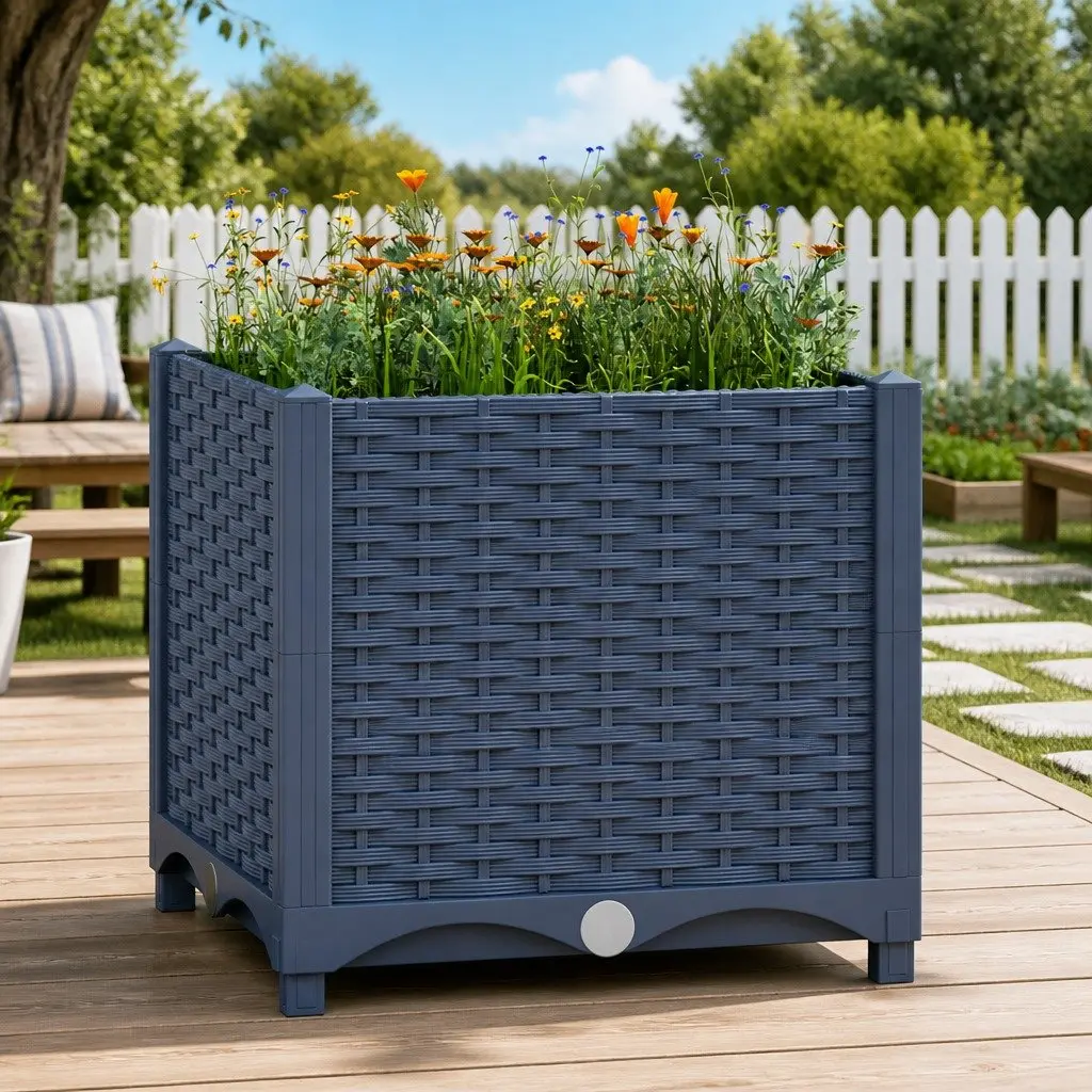 Raised Garden Bed Planter Durable Polypropylene 40x40x38cm Grey