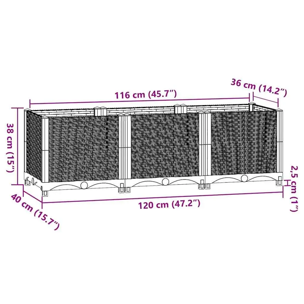 Raised Garden Bed Planter Box Sturdy Construction 120x40x38 cm