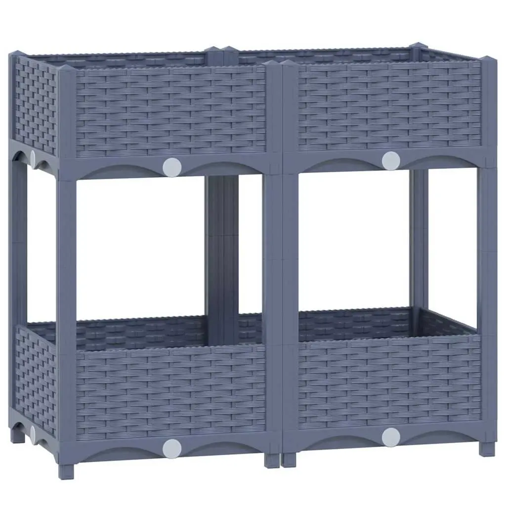 Raised Garden Bed Planter with 2 Shelves Grey 80L x 40W x 71H cm Outdoor Patio Balcony Gardening