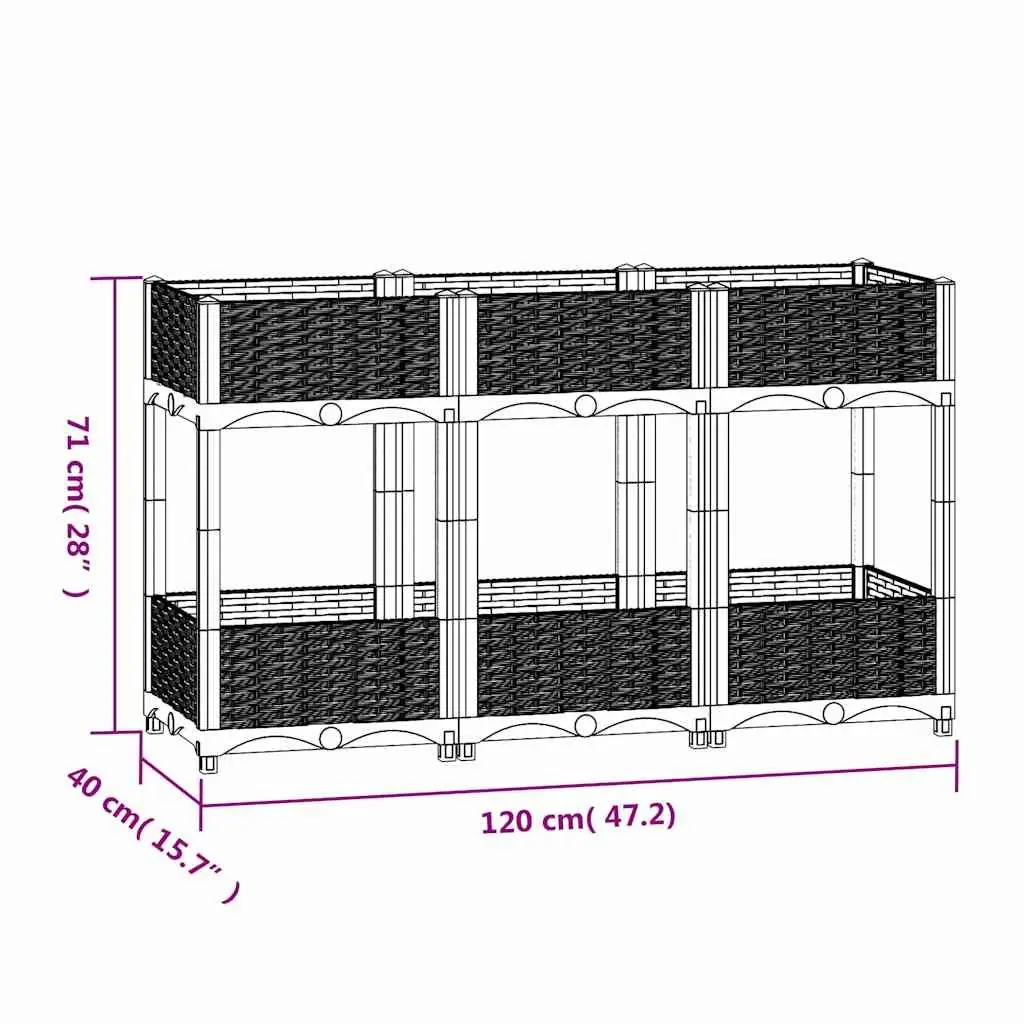 Raised Garden Bed Planter 120x40x71cm in Grey