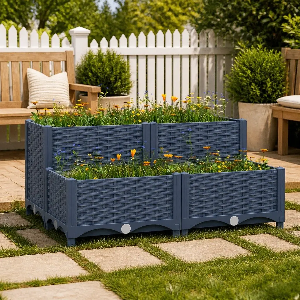 Polypropylene Raised Garden Bed Planter Outdoor Grey 80x80x38cm