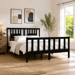 Your New Black Solid Wood Bed Frame 135x190 cm Awaits