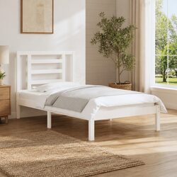 Bed Frame 90x190 cm White Solid Pine Wood Headboard Modern Bedroom Furniture