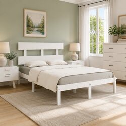 Friendly White Solid Pine King Bed Frame 183x203 cm