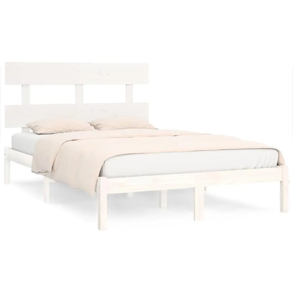 King Bed Frame White Solid Pine Wood 183x203 cm