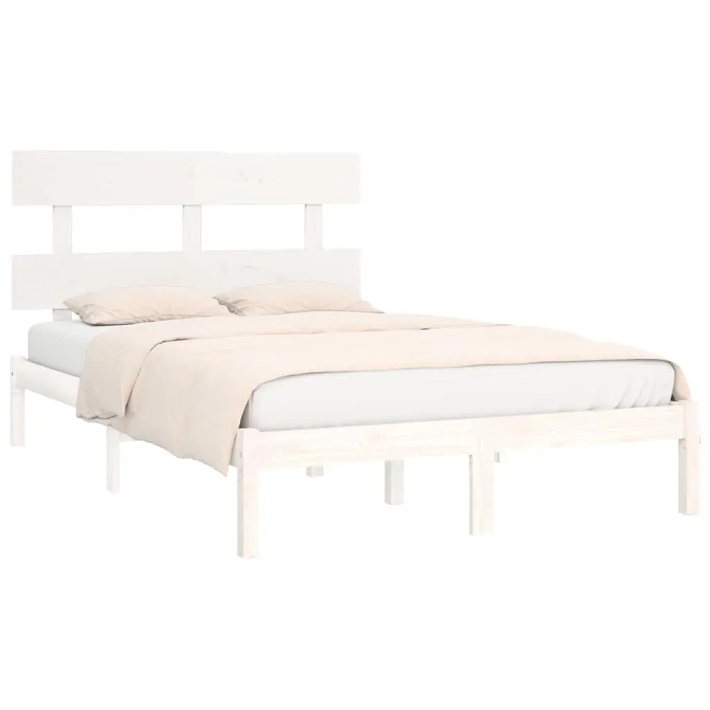 King Bed Frame White Solid Pine Wood 183x203 cm