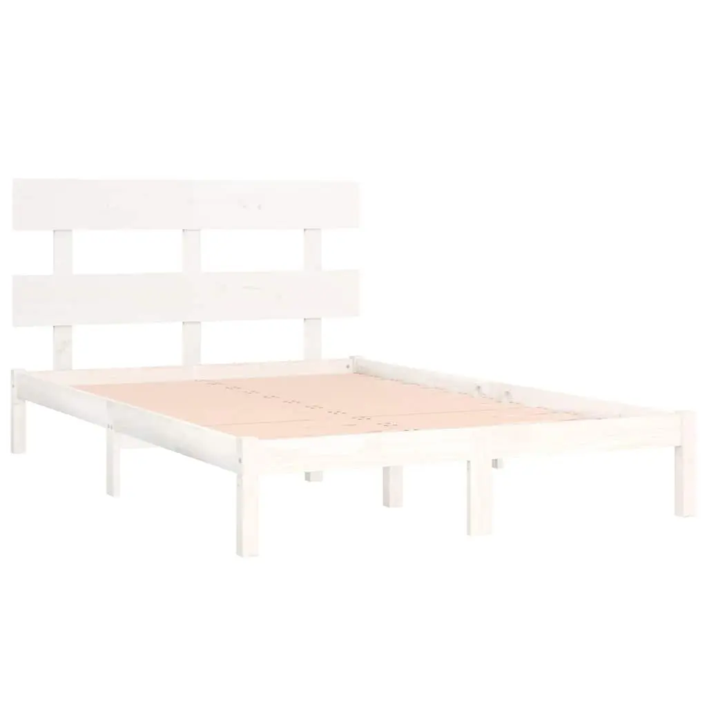 King Bed Frame White Solid Pine Wood 183x203 cm