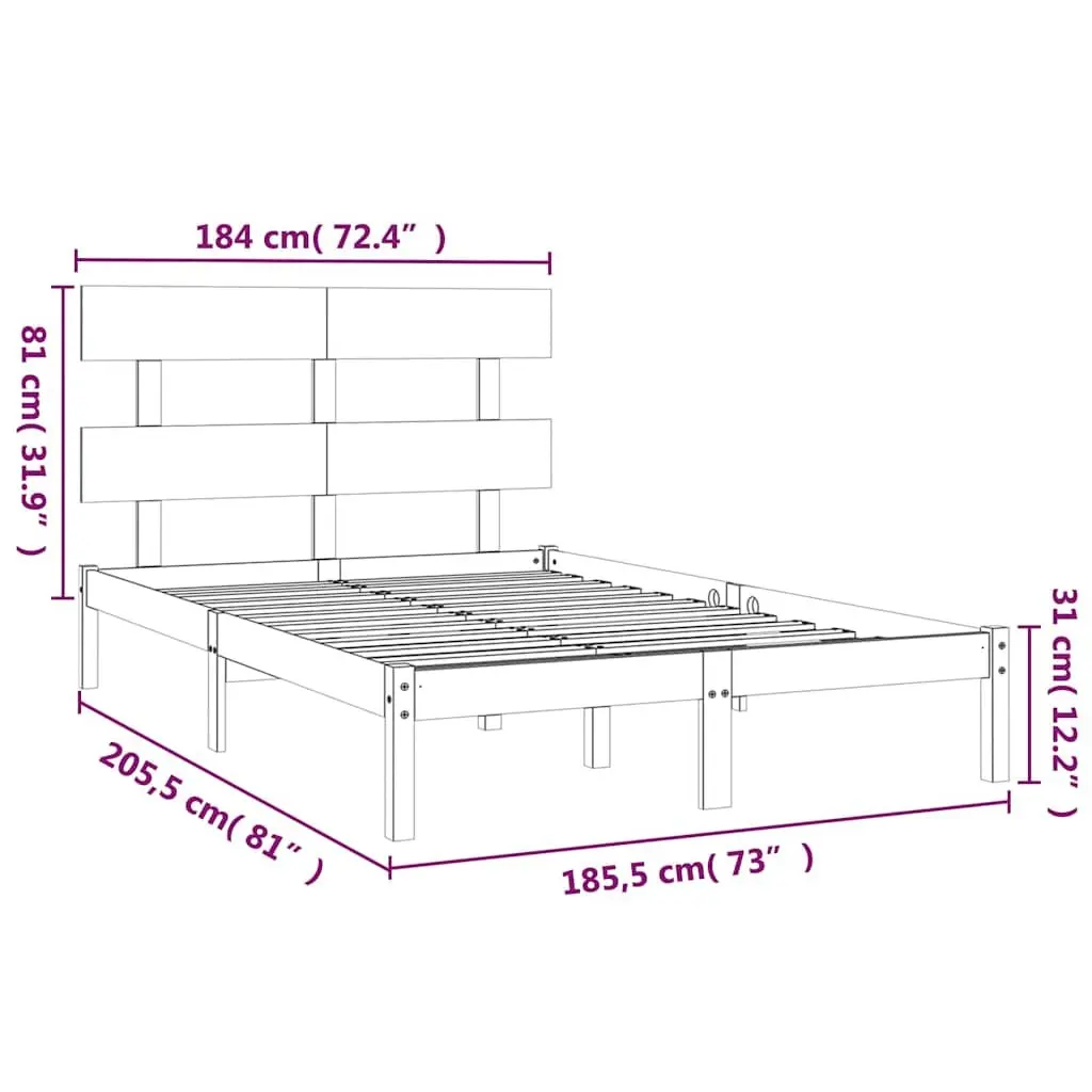King Bed Frame White Solid Pine Wood 183x203 cm