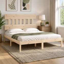 King Bed Frame Solid Wood 183x203cm Brown Wooden Bedroom Furniture without