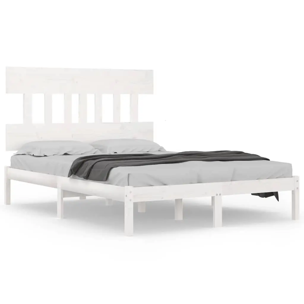 King Bed Frame Solid Pine Wood White 183x203 cm