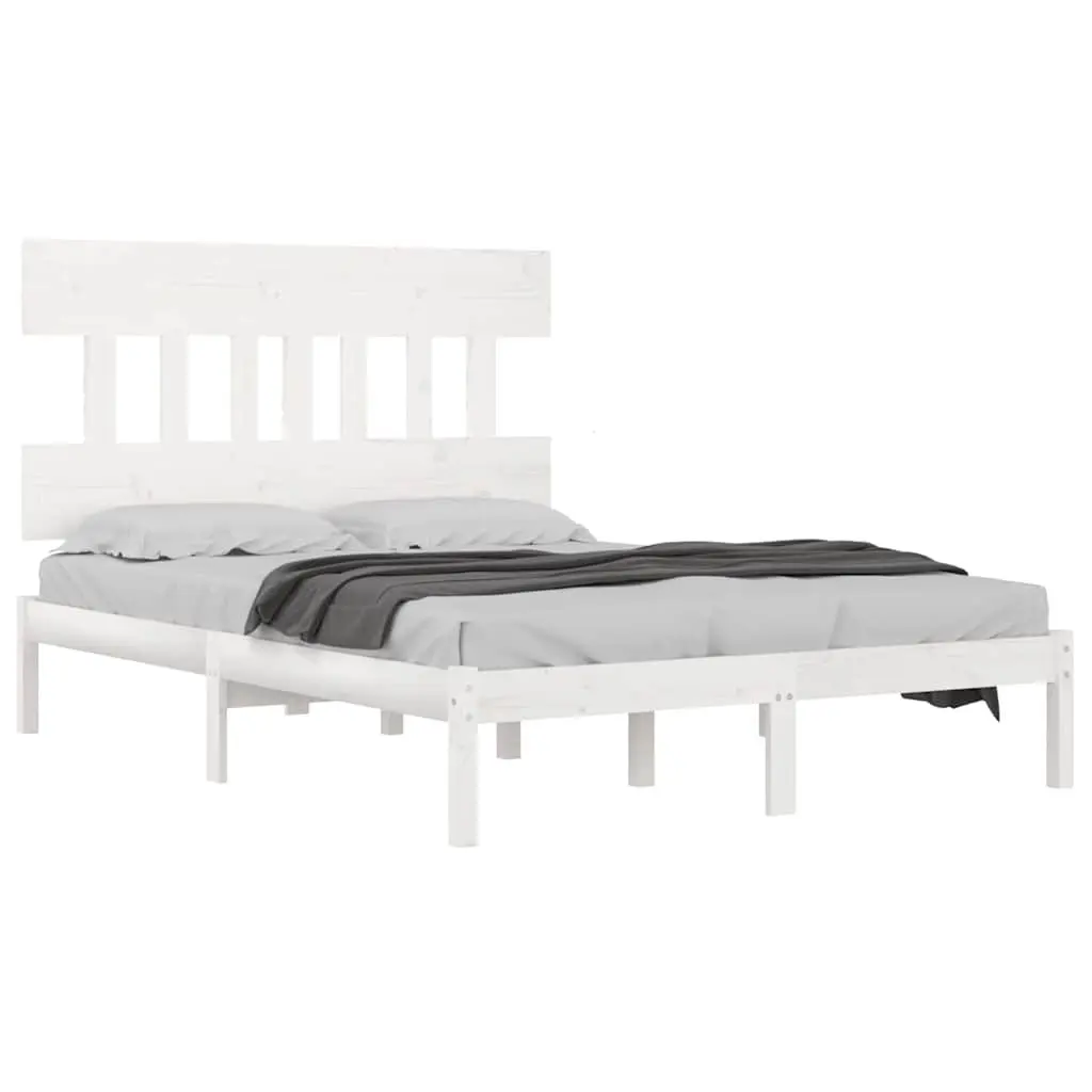 King Bed Frame Solid Pine Wood White 183x203 cm