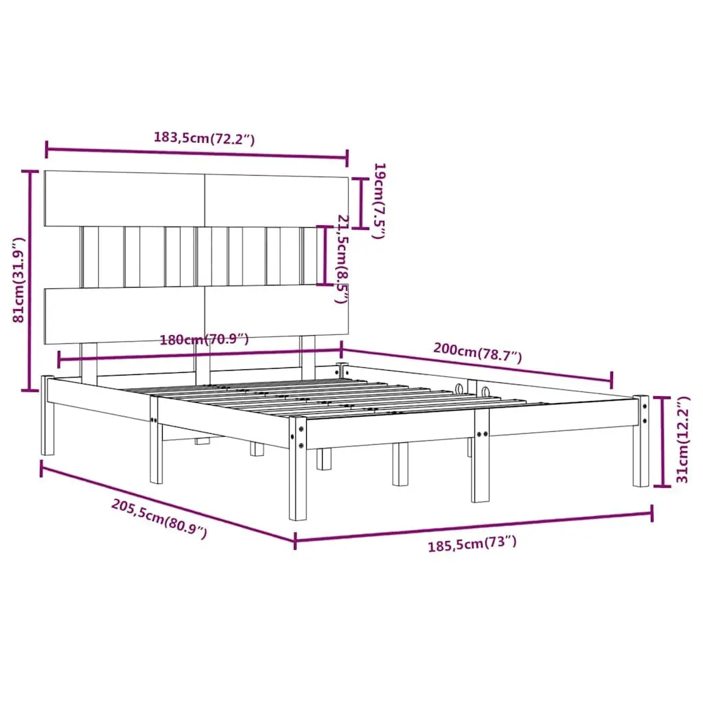 King Bed Frame Solid Pine Wood White 183x203 cm