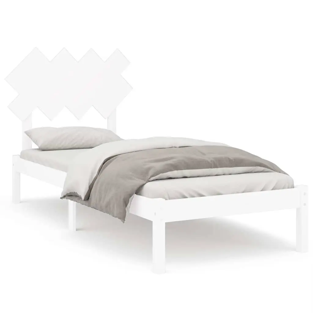 Bed Frame White 90x190 cm Solid Pine Wood Slats Modern Bedroom Furniture