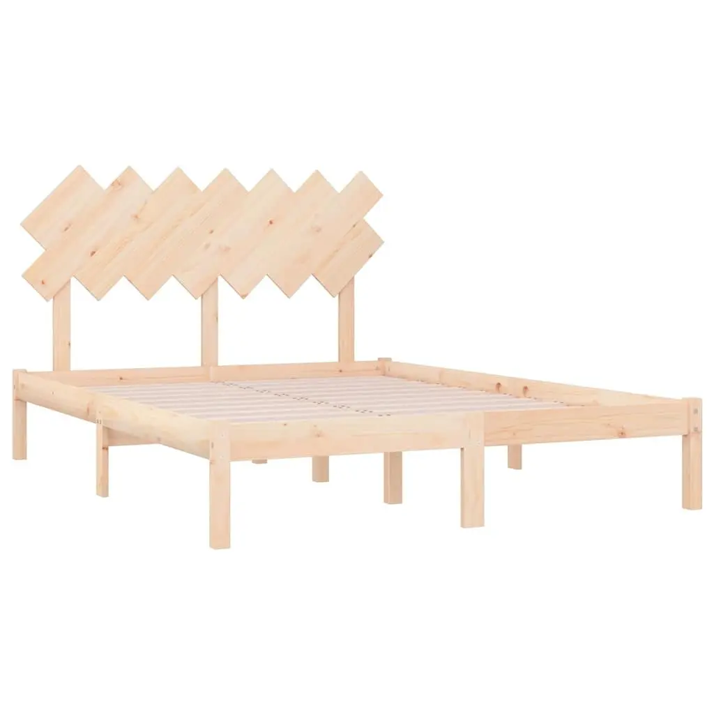 Solid Wood Bed Frame Brown 135x190 cm Wooden Bedroom Furniture with Slats and Headboard