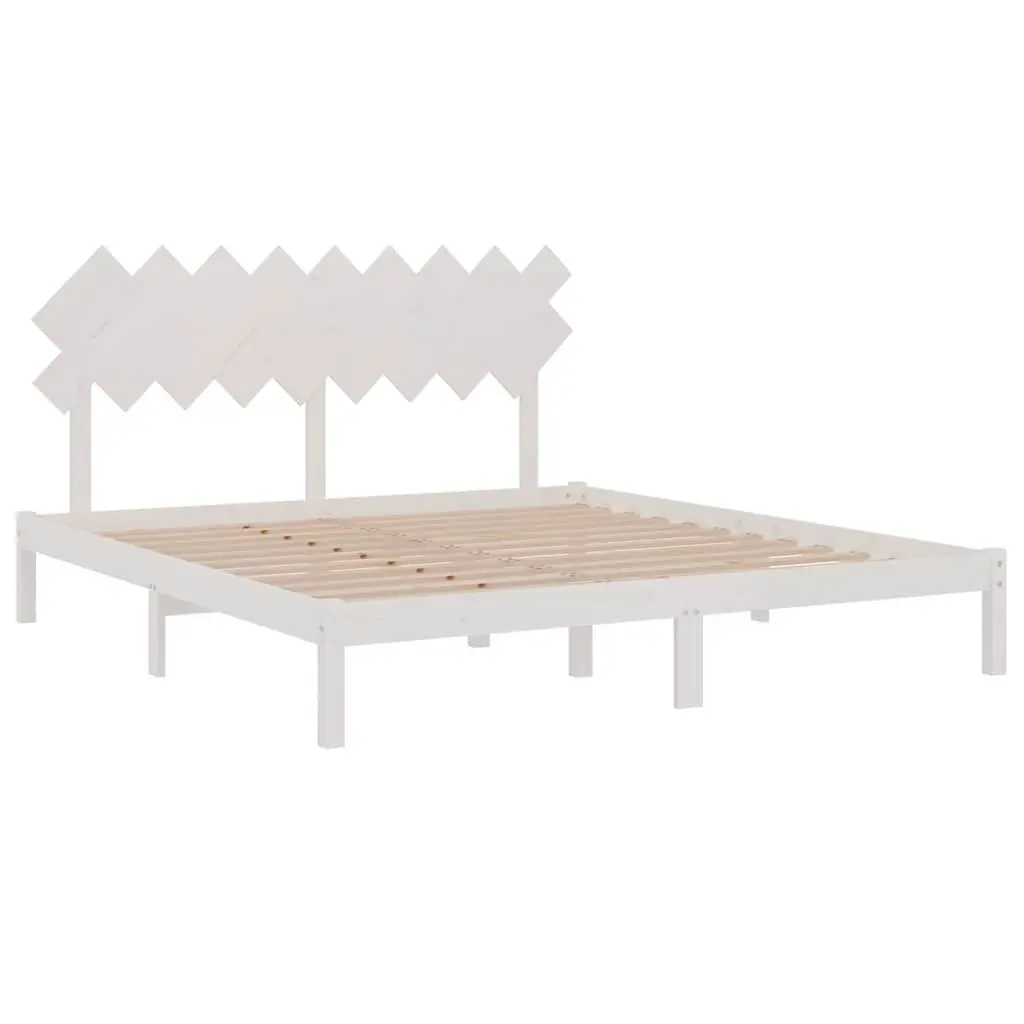 King Bed Frame White Solid Pine Wood 183x203 cm with Headboard