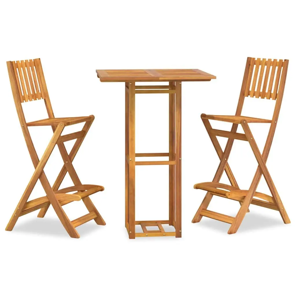 Outdoor Bar Set 3 Piece Brown Solid Acacia Wood Patio Garden Furniture Foldable