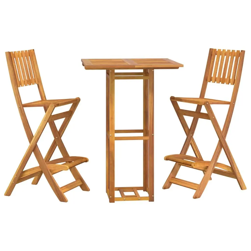 Outdoor Bar Set 3 Piece Brown Solid Acacia Wood Patio Garden Furniture Foldable