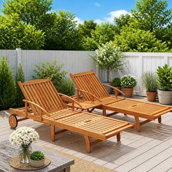 Sun Lounger Set with Table Folding Garden Outdoor Furniture Wood 2 Piece Patio