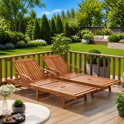 2-Piece Adjustable Outdoor Sun Loungers Set in Acacia Wood