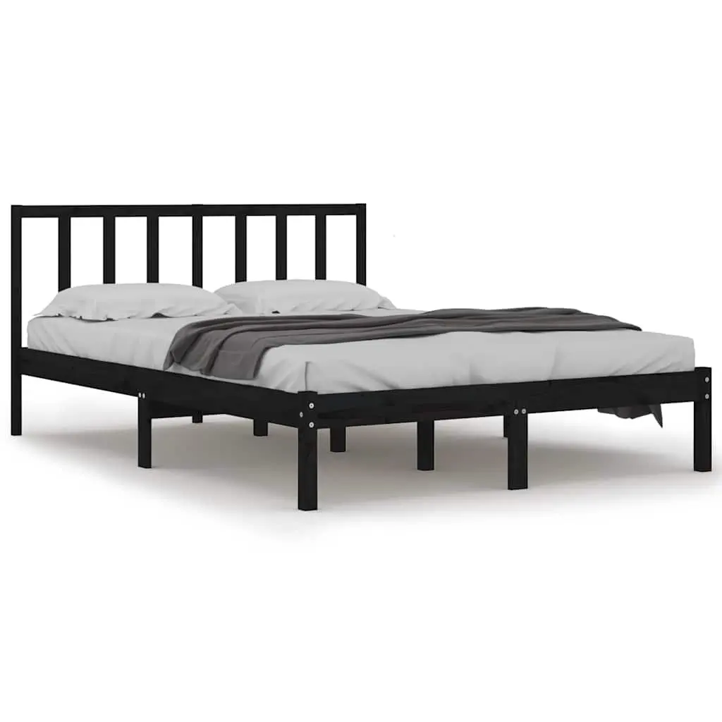 Black Solid Pine Wood Bed Frame 135x190 cm