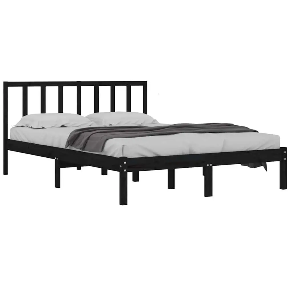 Black Solid Pine Wood Bed Frame 135x190 cm