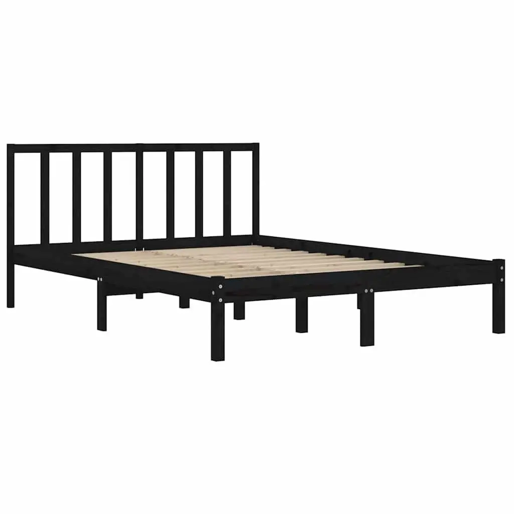 Black Solid Pine Wood Bed Frame 135x190 cm