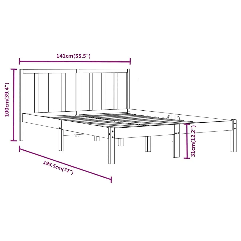 Black Solid Pine Wood Bed Frame 135x190 cm