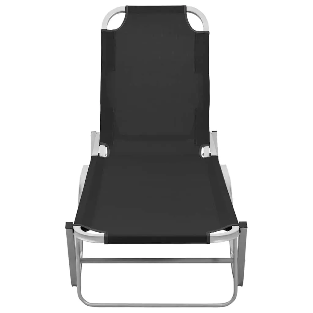 Sun Lounger Adjustable Reclining Chair Black Aluminium Textilene